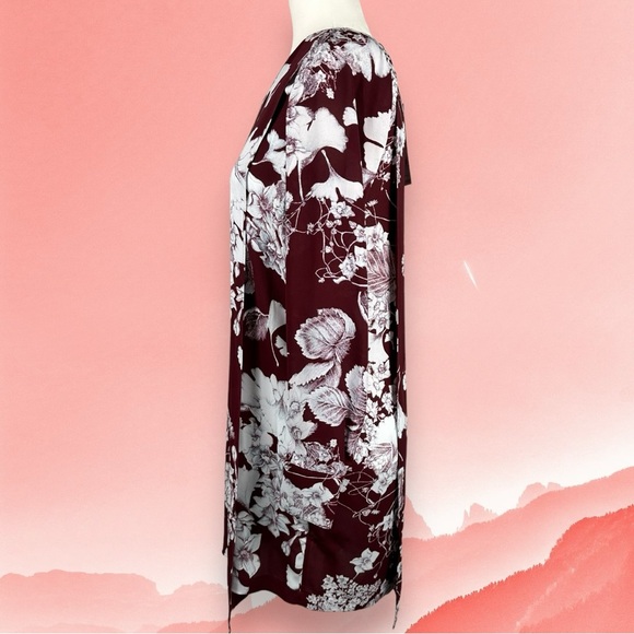 NWT BCBG Max Azria Ashton Port Burgundy Floral Long Sleeve Two Layer Dress XXS - Picture 3 of 11